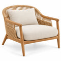 Poltrona, braccioli intrecciati e struttura aperta, marrone/beige