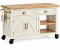 Carrello da cucina, cassetti, ante incrociate e ripiani laterali, beige/marrone